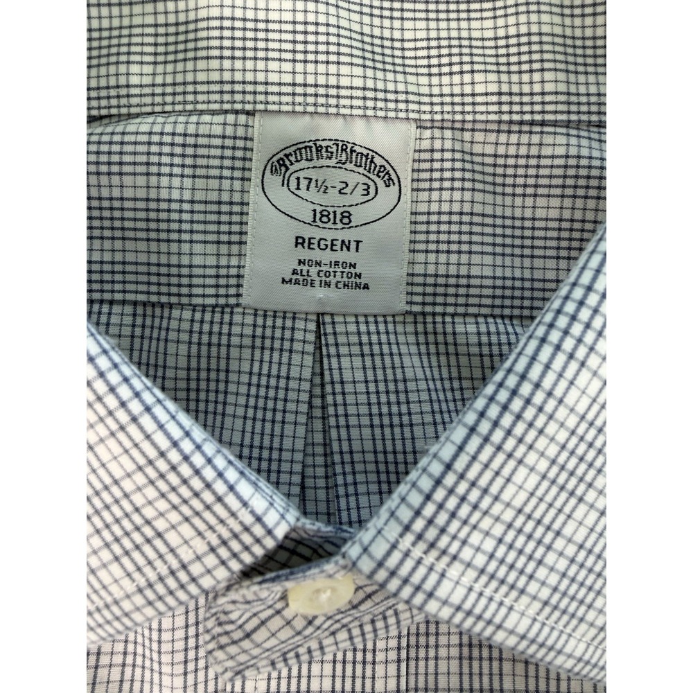 Brooks Brothers Regent Mens‎ 1818  Sz 17 1/2 2/3 Long Sleeve Blue White Shirt